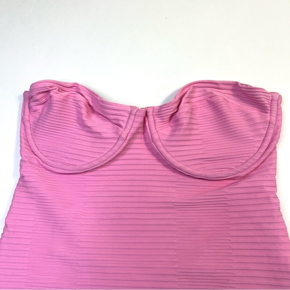 New Acacia Swimwear Brady Strapless Full Piece Dual Ribbed Swimsuit Pink Small - Picture 5 of 12